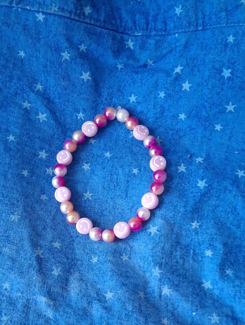 Pink Beaded Smile Bracelet - Feminine Stretch Bracelet